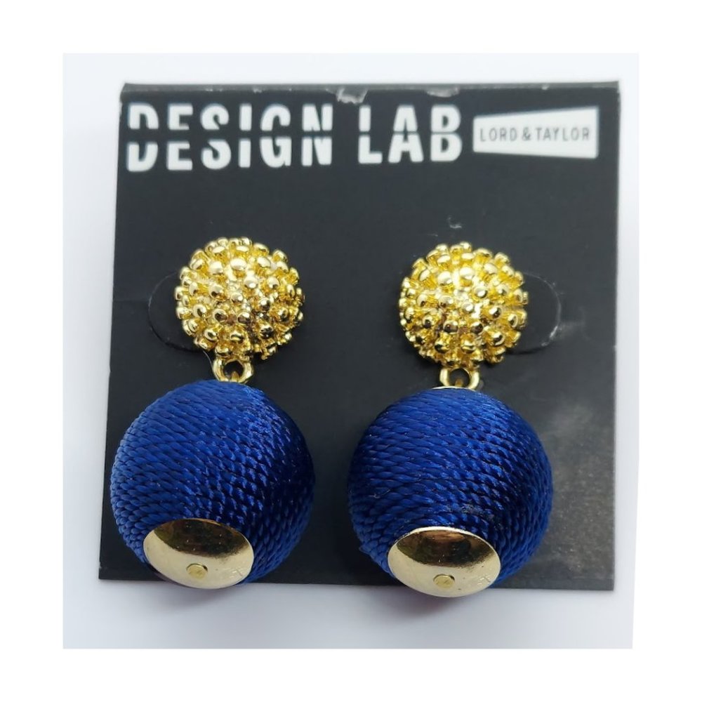 Design Lab Lord & Taylor Blue Thread Ball Dangle Earrings